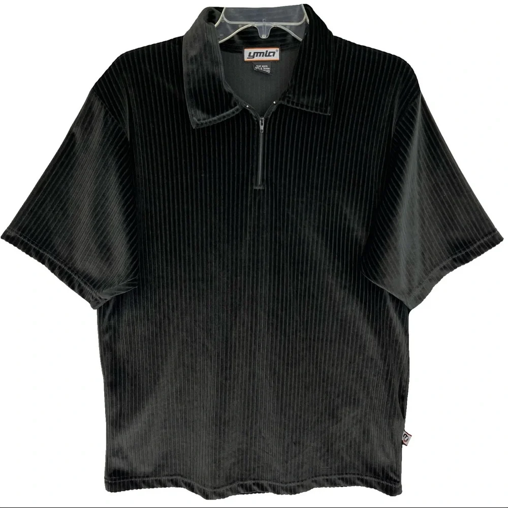 *SOLD!* Rare Vintage Y2K/90s YMLA Velour 1/4 Quarter Zip Polo Shirt